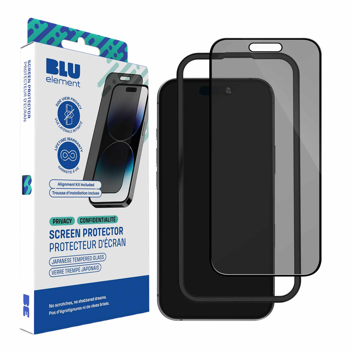 Blu Element Privacy Tempered Glass Screen Protector with Installation Kit for iPhone 16 Plus/15 Plus