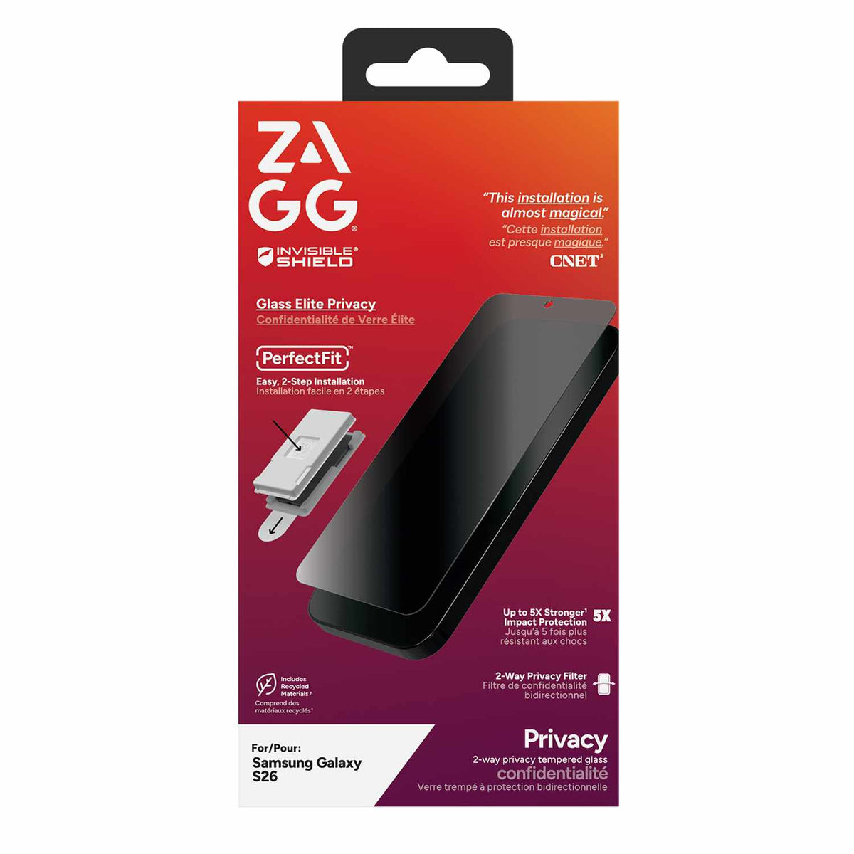 ZAGG InvisibleShield Glass Elite 2-Way Privacy Screen Protector for Samsung Galaxy S26