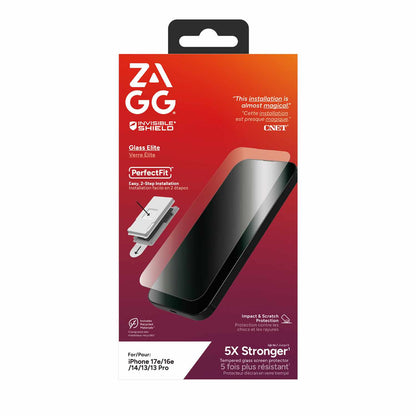 ZAGG InvisibleShield Glass Elite — Protecteur d’écran pour iPhone 17e/16e/14/13 Pro/13