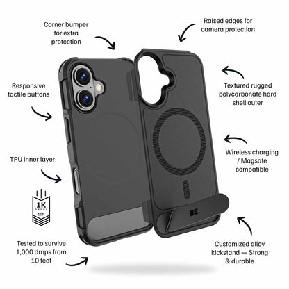 Blu Element Armour Ultra — Étui MagSafe avec support pour iPhone 16 — noir