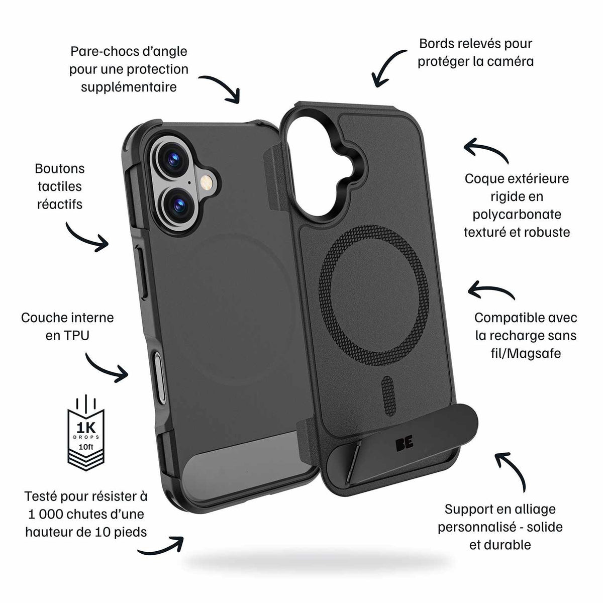 Blu Element Armour Ultra — Étui MagSafe avec support pour iPhone 16 — noir