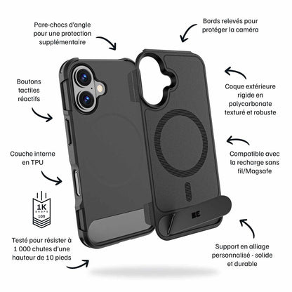 Blu Element Armour Ultra — Étui MagSafe avec support pour iPhone 16 — noir