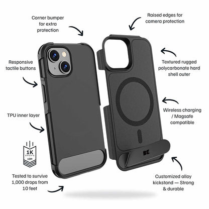 Blu Element Armour Ultra MagSafe w/Kickstand Case Black for iPhone 17e/16e/15/14/13