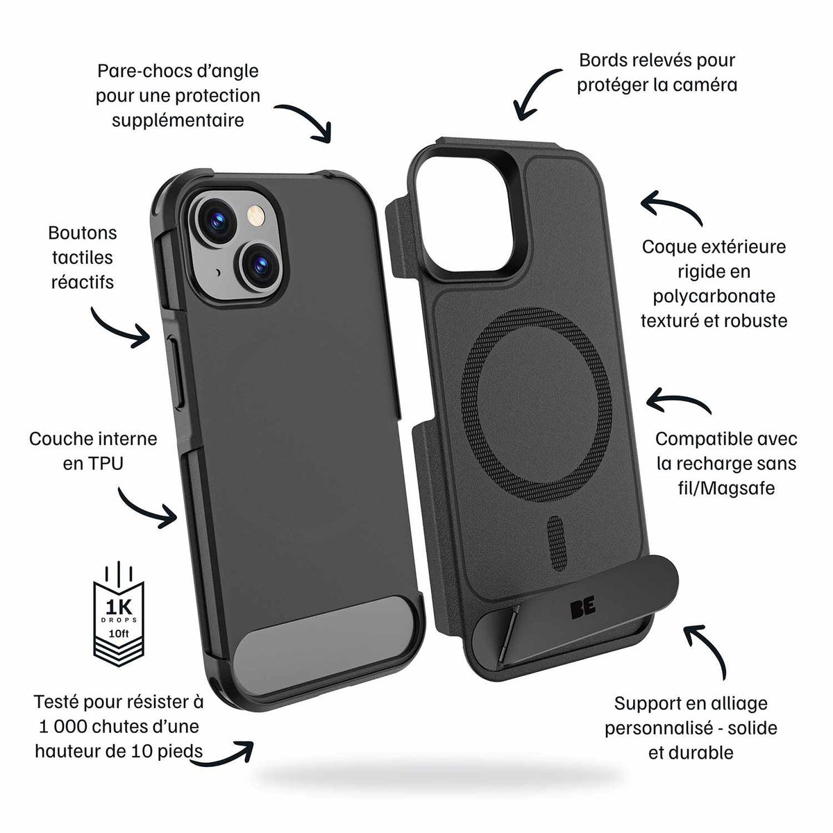 Blu Element Armour Ultra MagSafe w/Kickstand Case Black for iPhone 17e/16e/15/14/13