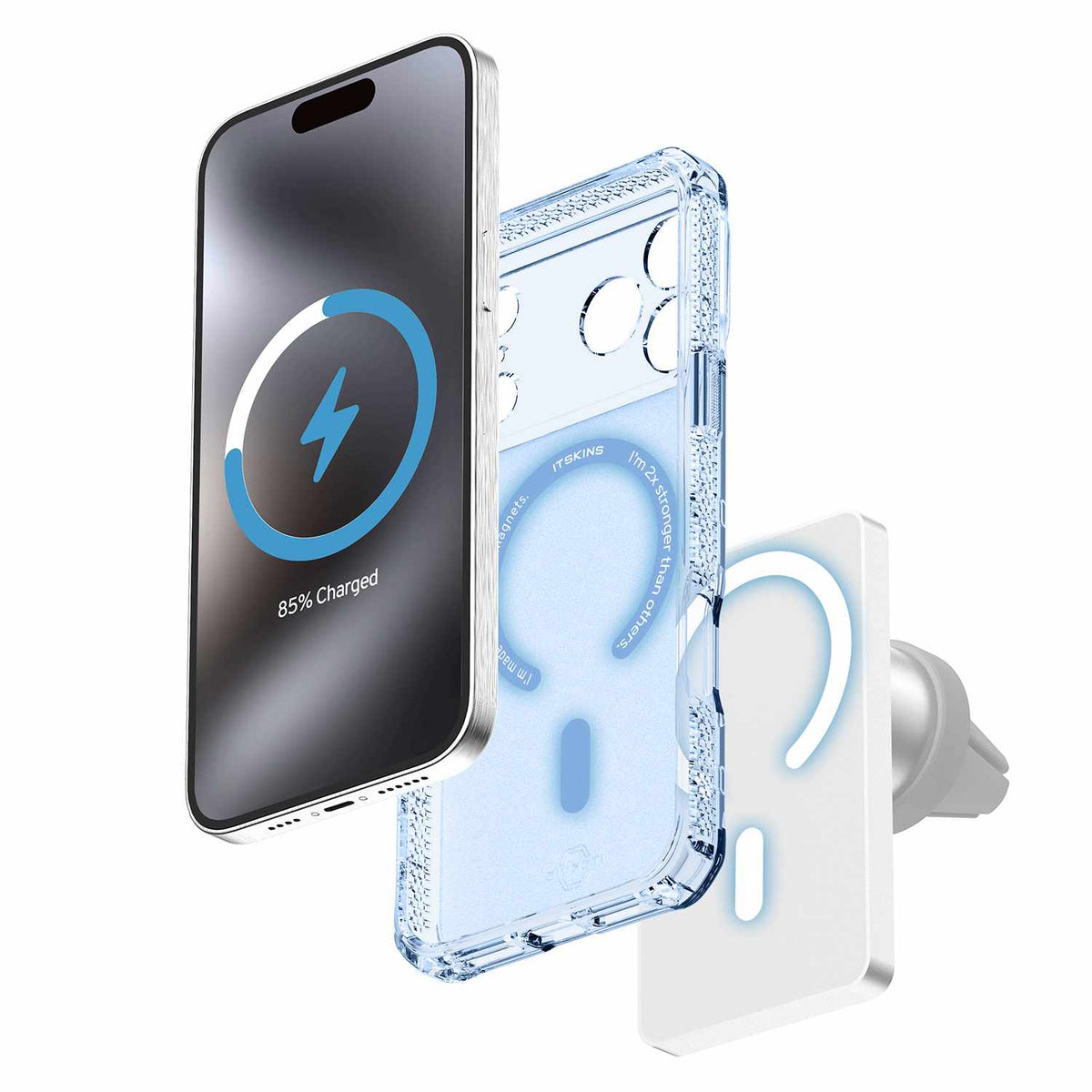 ITSKINS Hybrid_R Vapor — Étui MagSafe pour iPhone 18 Pro/17 Pro — clair bleu