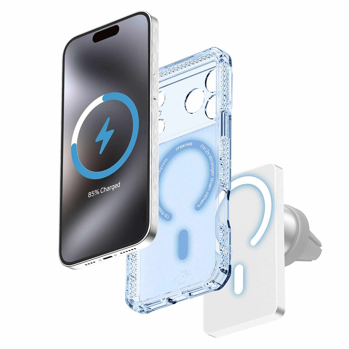 ITSKINS Hybrid_R Vapor — Étui MagSafe pour iPhone 18 Pro Max/17 Pro Max — clair bleu