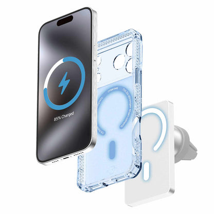 ITSKINS Hybrid_R Vapor — Étui MagSafe pour iPhone 18 Pro Max/17 Pro Max — clair bleu