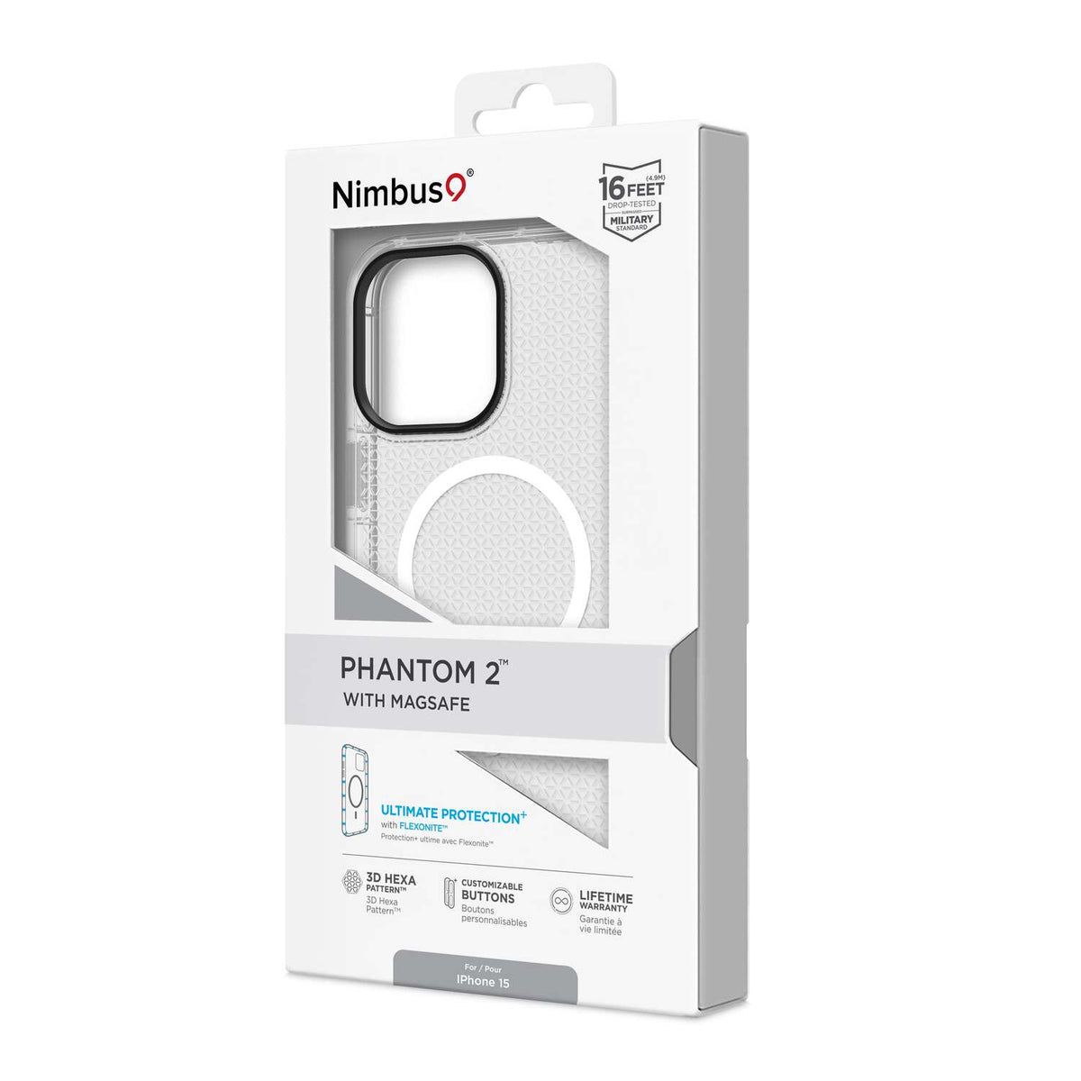 N9PMSIPH15CL Phantom 2 — Étui MagSafe pour iPhone 15/14/13 — transparent