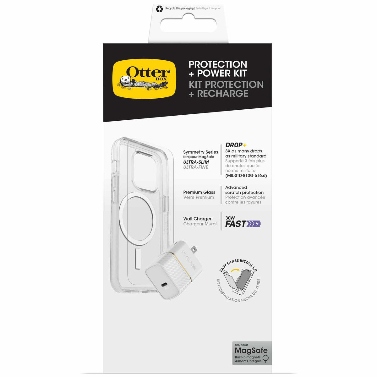 7881251 Protection+Power Kit (Symmetry Clear MagSafe w/ Glass + Wall Charger 30W White) iPhone 15