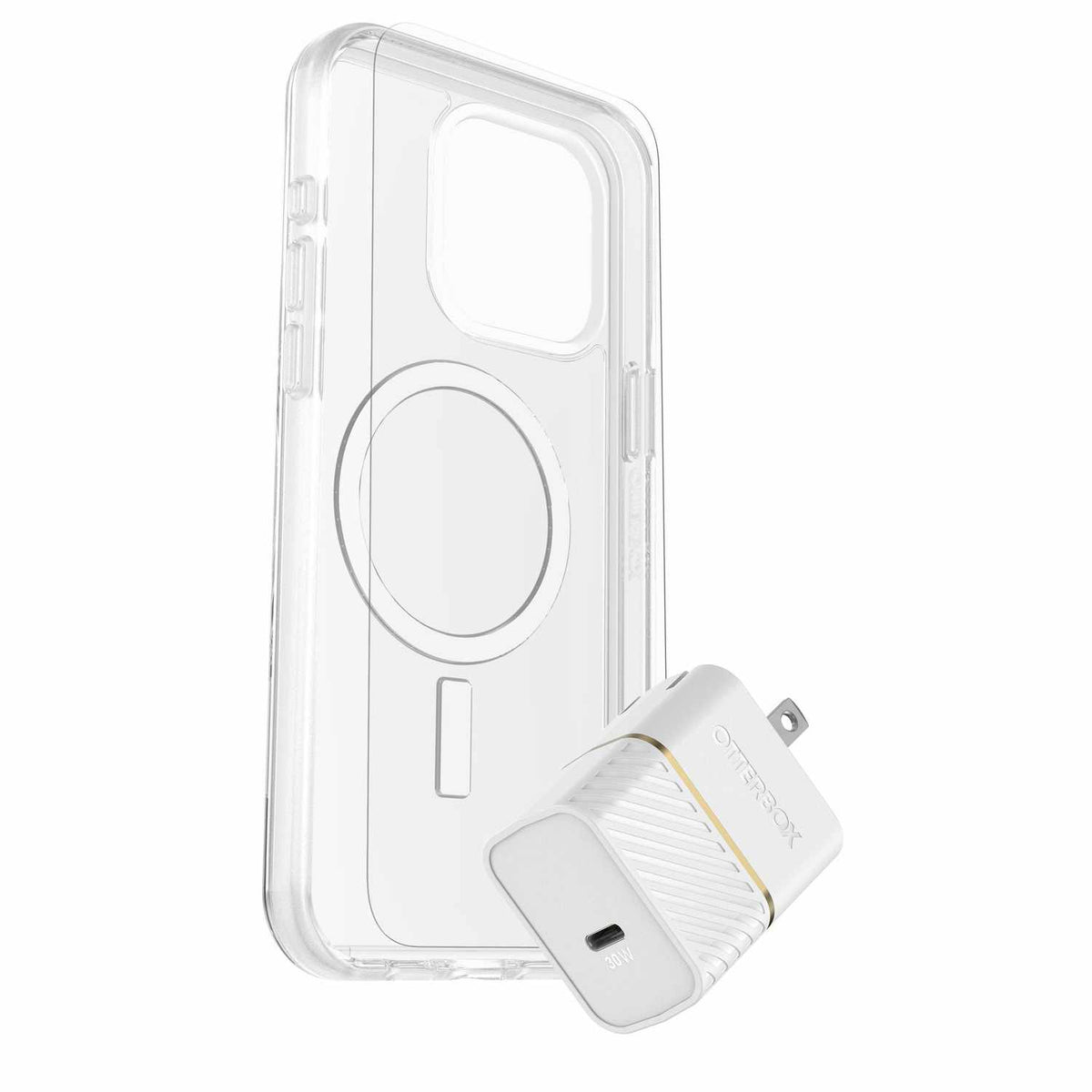 OtterBox Protection+Power Kit (Symmetry Clear MagSafe + Wall Charger 30W White) for iPhone 15 Pro Max