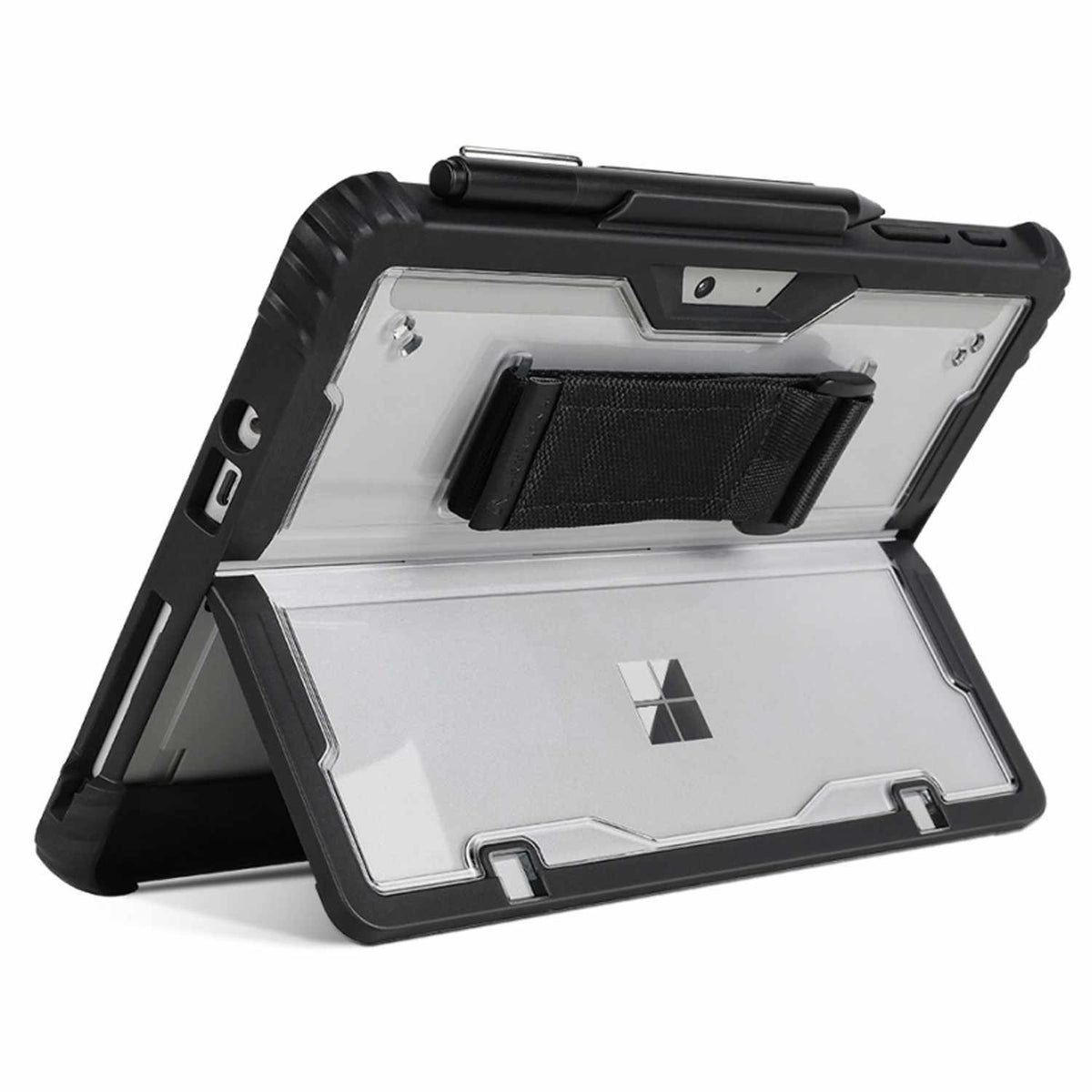 Bulk Packaging Rugged Case with Hand Strap and Shoulder Strap Clear Black for Microsoft Surface Pro 8