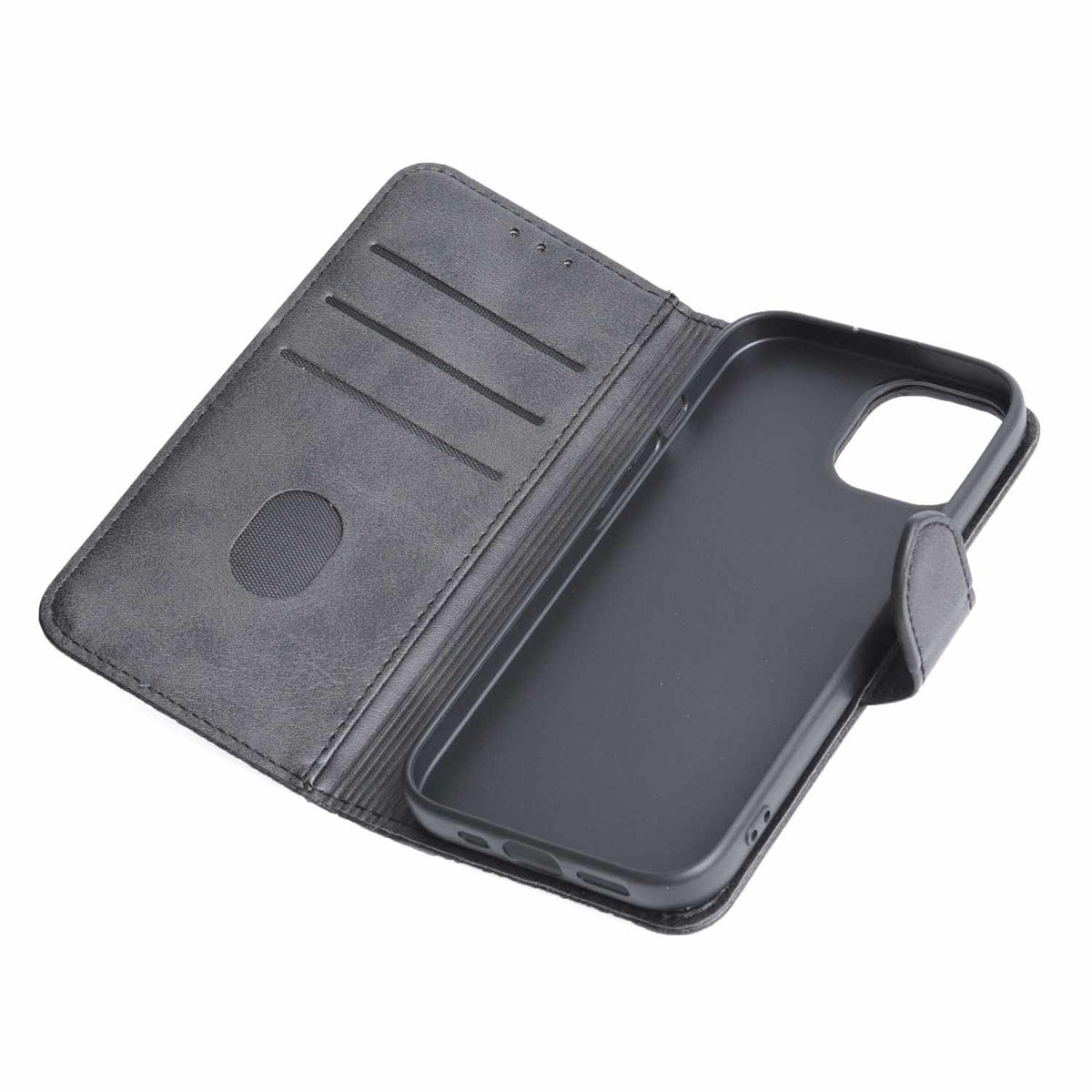 BEWFMS151413DP Faux Leather Folio MagSafe Case w/TPU Gelskin iPhone 15/14/13 Black
