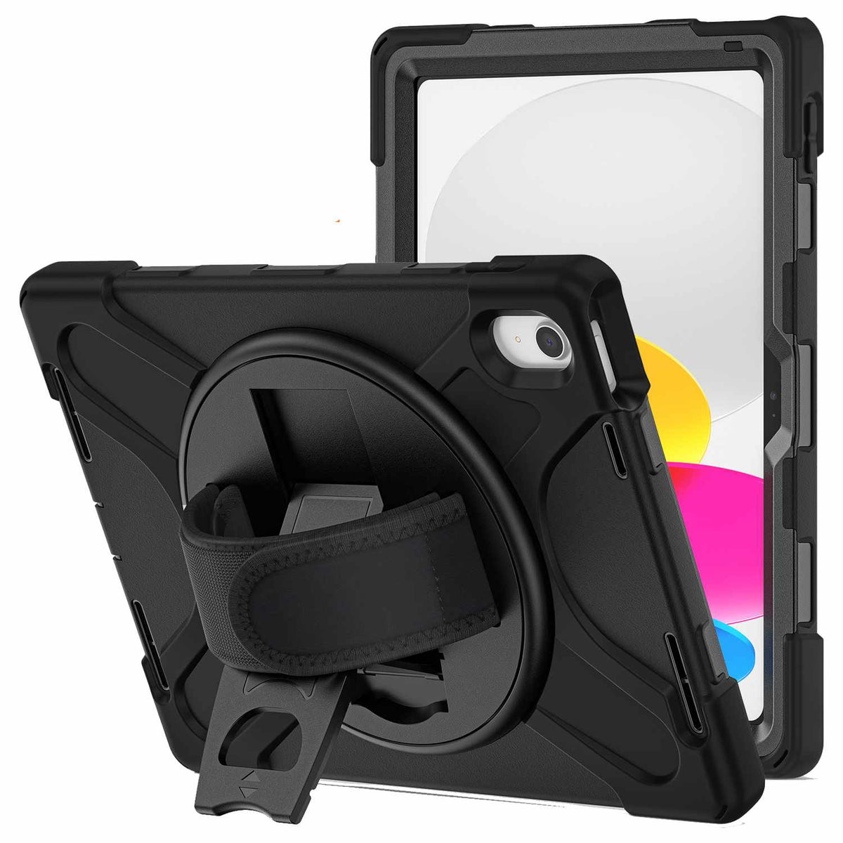 Bulk Packaging Heavy Duty Case w/Kickstand/Built-in Screen Protector/Hand and Shoulder Strap Black for iPad 11 2025 (11th Gen)/iPad 10.9 2022 (10th Gen)