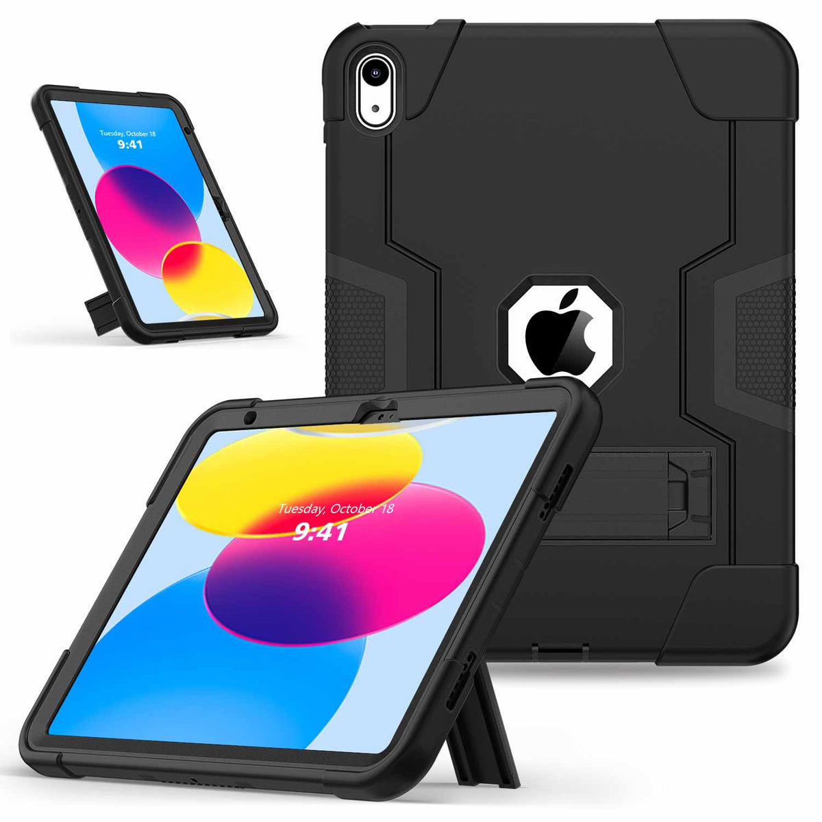 Bulk Packaging Rugged Case with Kickstand Black for iPad 11 2025 (11th Gen)/iPad 10.9 2022 (10th Gen)