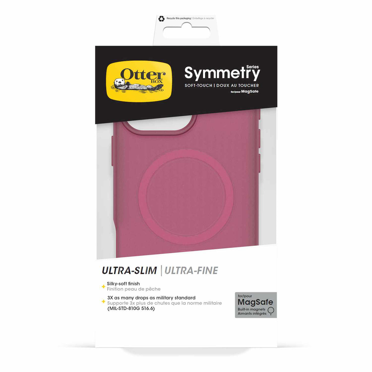 OtterBox Symmetry au toucher doux — Étui MagSafe pour iPhone 16 Pro Max — Foxberry rose