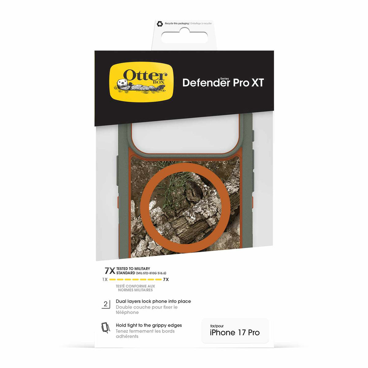 OtterBox Defender Pro XT — Étui transparent MagSafe avec commande de caméra pour iPhone 17 Pro — Realtree Apx (vert)