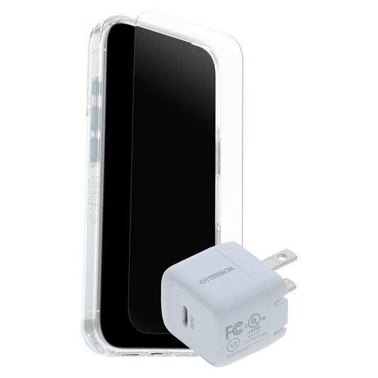 OtterBox — Ensemble Protection et alimentation (Symmetry Clear MagSafe avec Verre + Chargeur mural 30W blanc) transparent pour iPhone 18 Pro/17 Pro