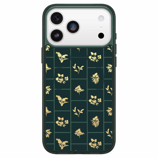 OtterBox Symmetry — Étui transparent MagSafe avec commande de caméra pour iPhone 18 Pro Max/17 Pro Max — Golden Bloom (vert)