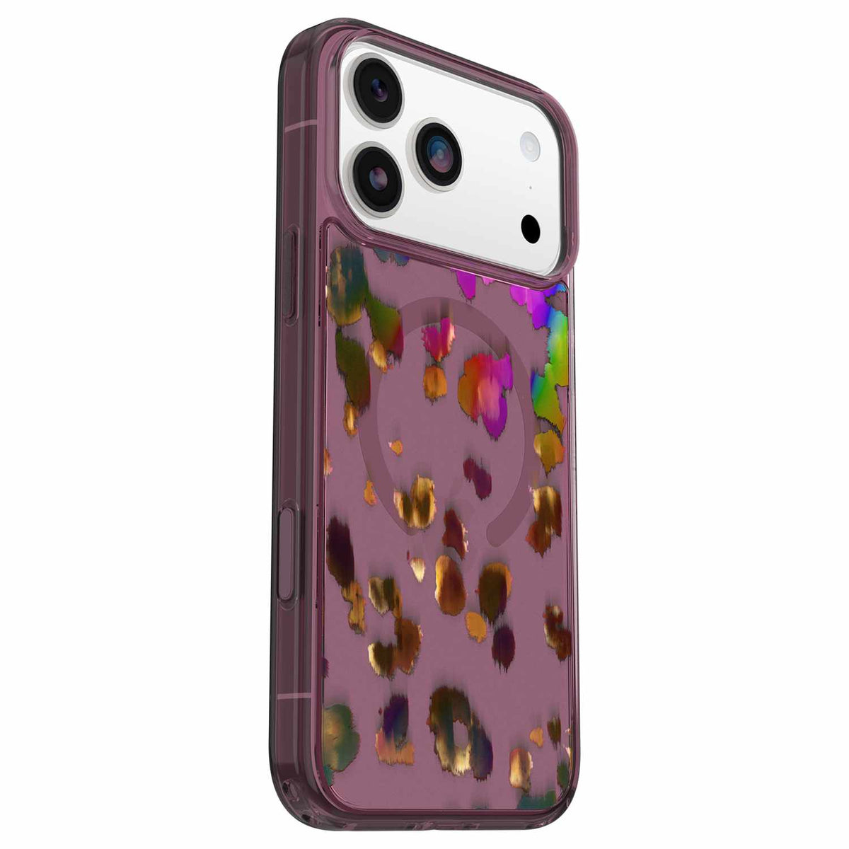 OtterBox Symmetry — Étui transparent MagSafe avec commande de caméra pour iPhone 18 Pro Max/17 Pro Max — Leopard Shift (rose)