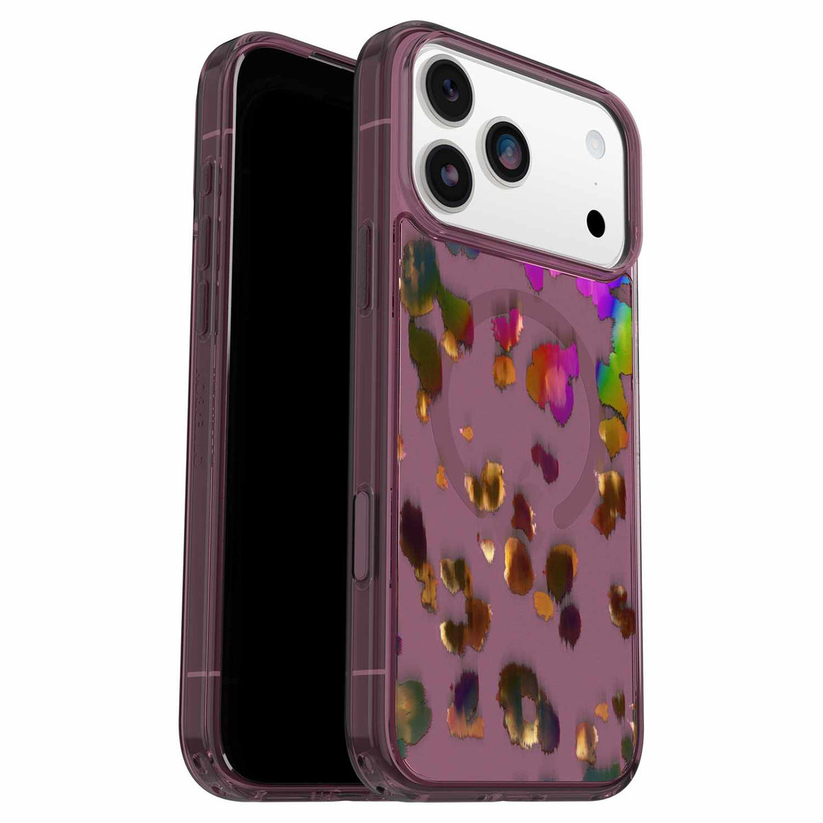 OtterBox Symmetry — Étui transparent MagSafe avec commande de caméra pour iPhone 18 Pro Max/17 Pro Max — Leopard Shift (rose)