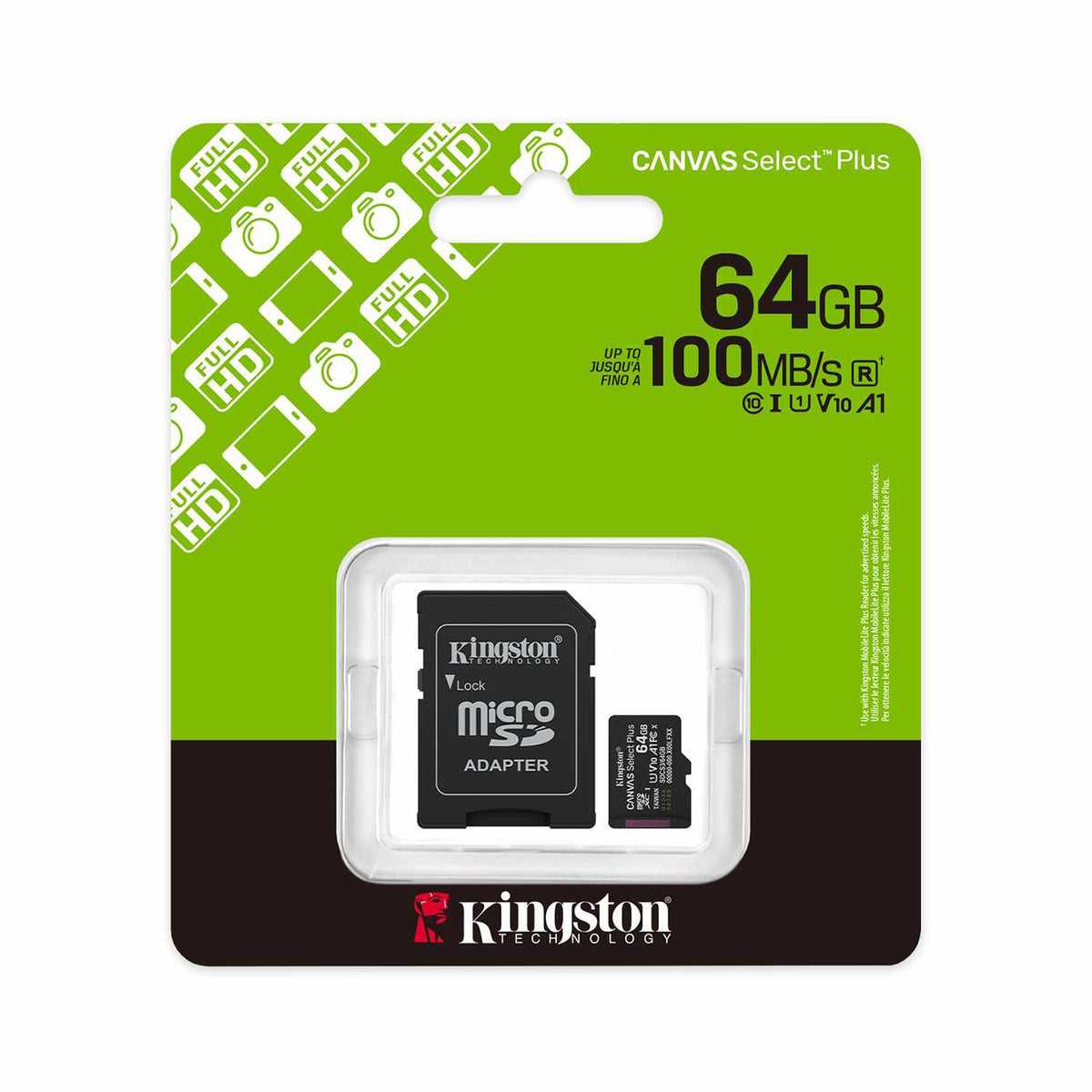 Kingston 64GB microSDXC Canvas Select Plus Gen3 100MB/s A1 Card + Adapter