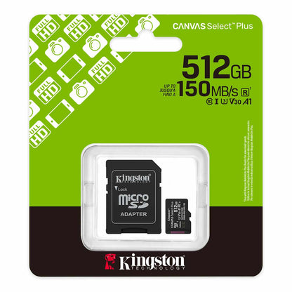Kingston 512GB microSDXC Canvas Select Plus Gen3 150MB/s A1 Card avec — Adaptateur