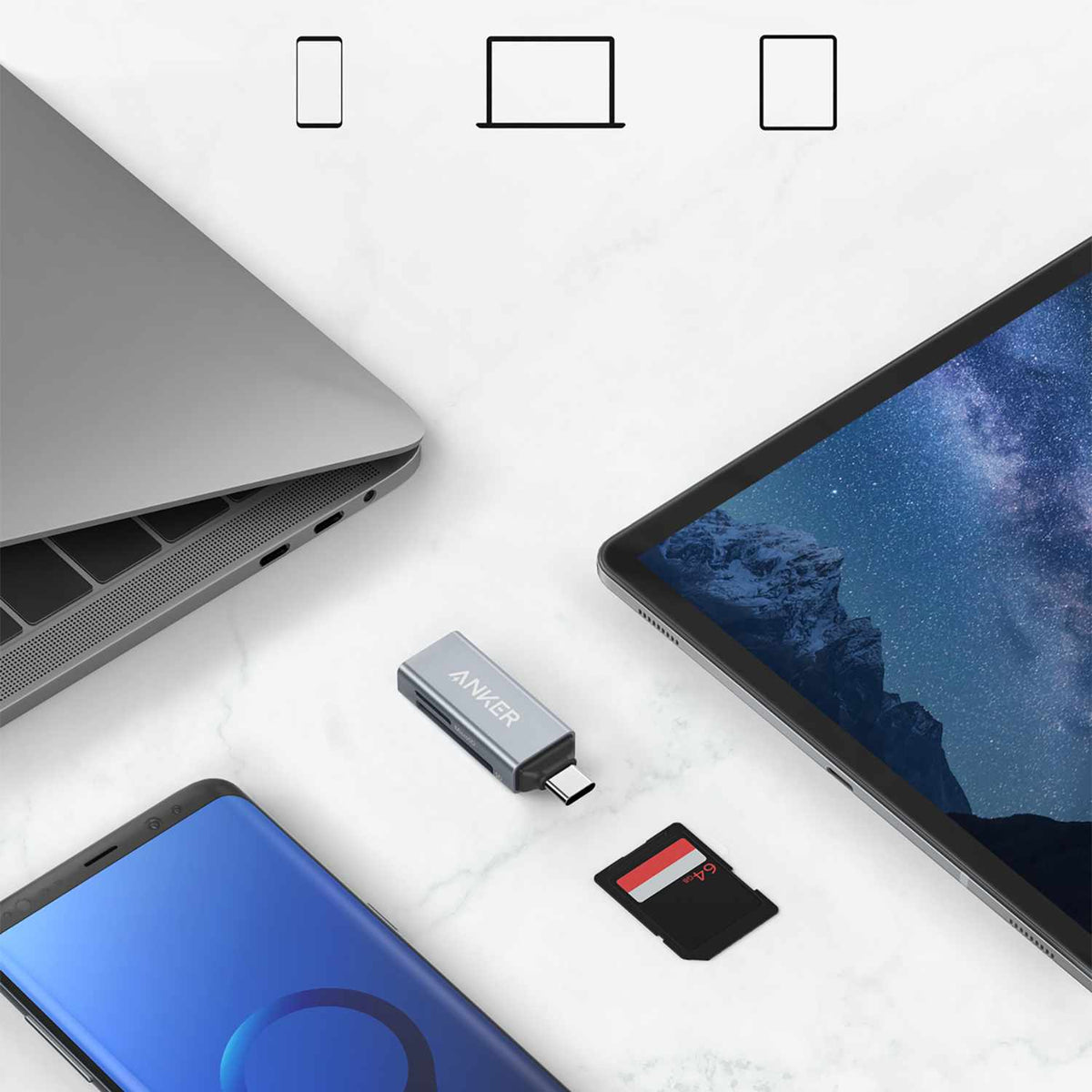 Anker 2-en-1 USB-C vers SD/Micro SD Card Reader — gris