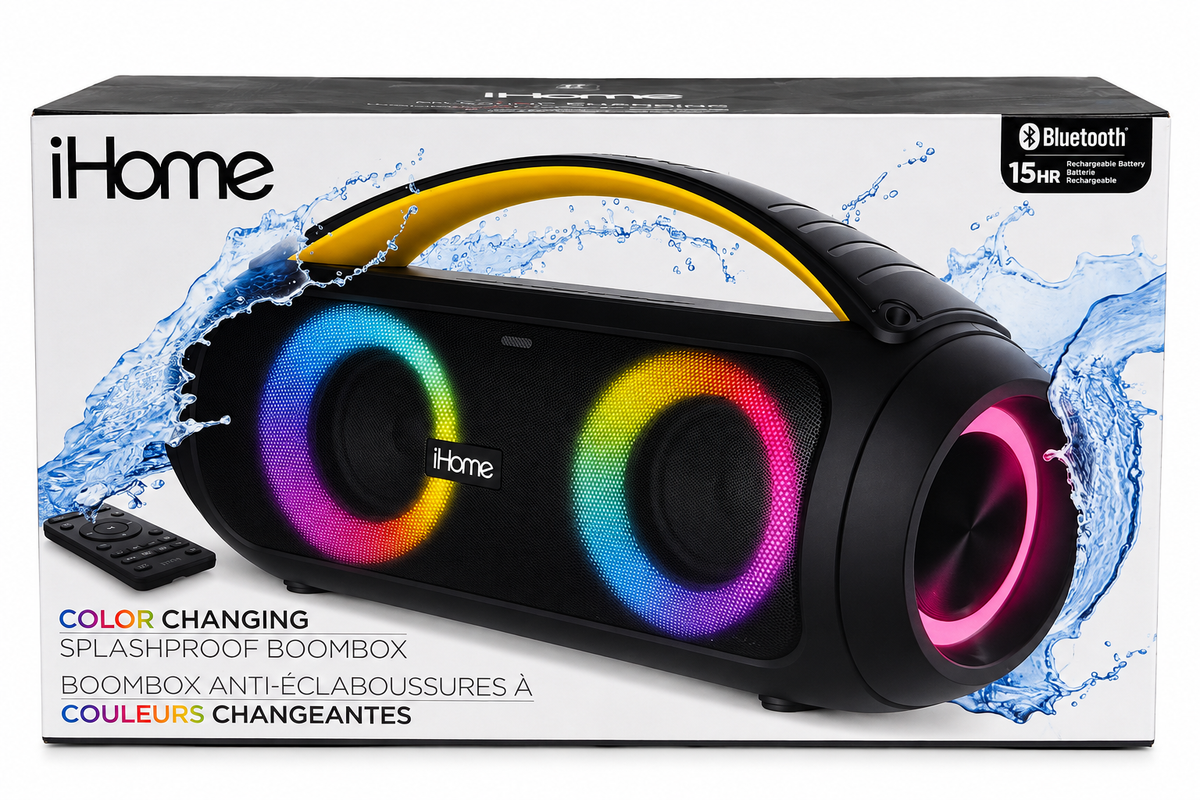 iHome Color Charging Splashproof Boombox-Bluetooth Speaker