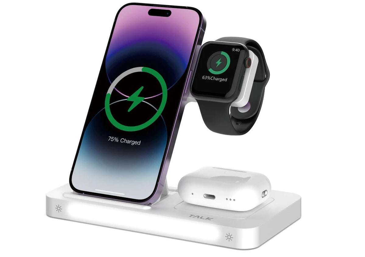 Devia 15W Foldable Travel Triple Wireless Magnetic Charging Pad with Night Lamp - White