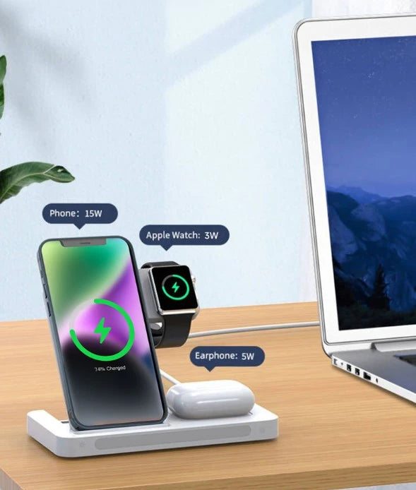 Devia 15W Foldable Travel Triple Wireless Magnetic Charging Pad with Night Lamp - White