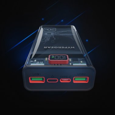 HyperGear 20000mAh Transparent 20W Single Port USB-C and 18W Dual Port USB-A Portable Power Bank