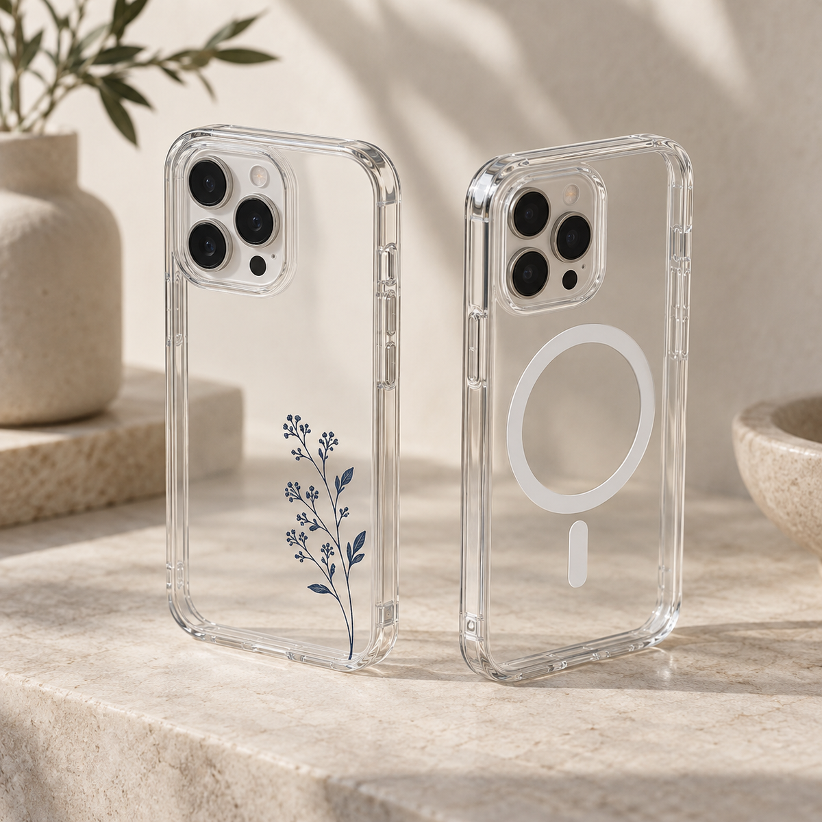 Minimal botanical clear case and magnetic-ring case design inspiration